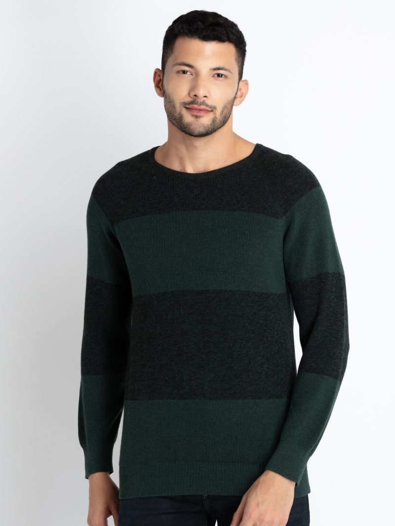 Mens Colorblocked Round Neck Sweater