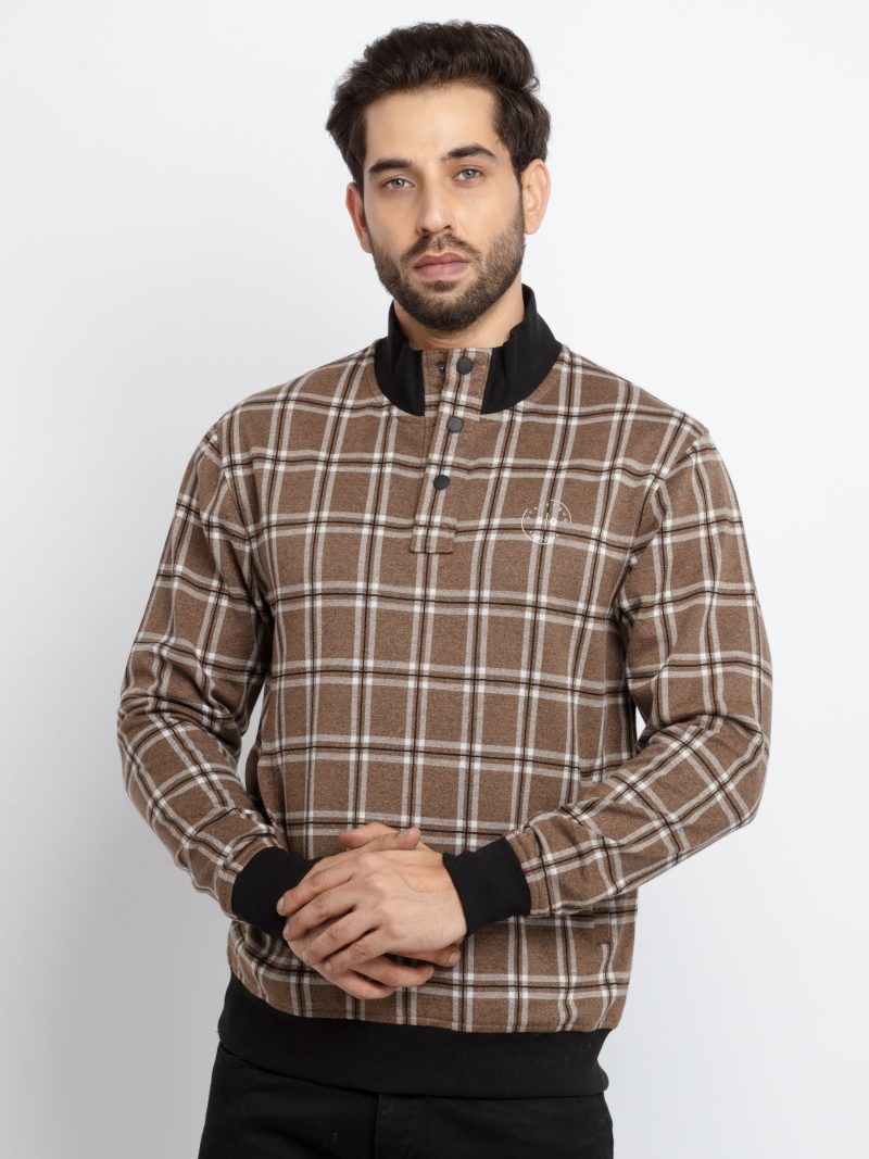 Mens Checkered High Neck Sweatshirt