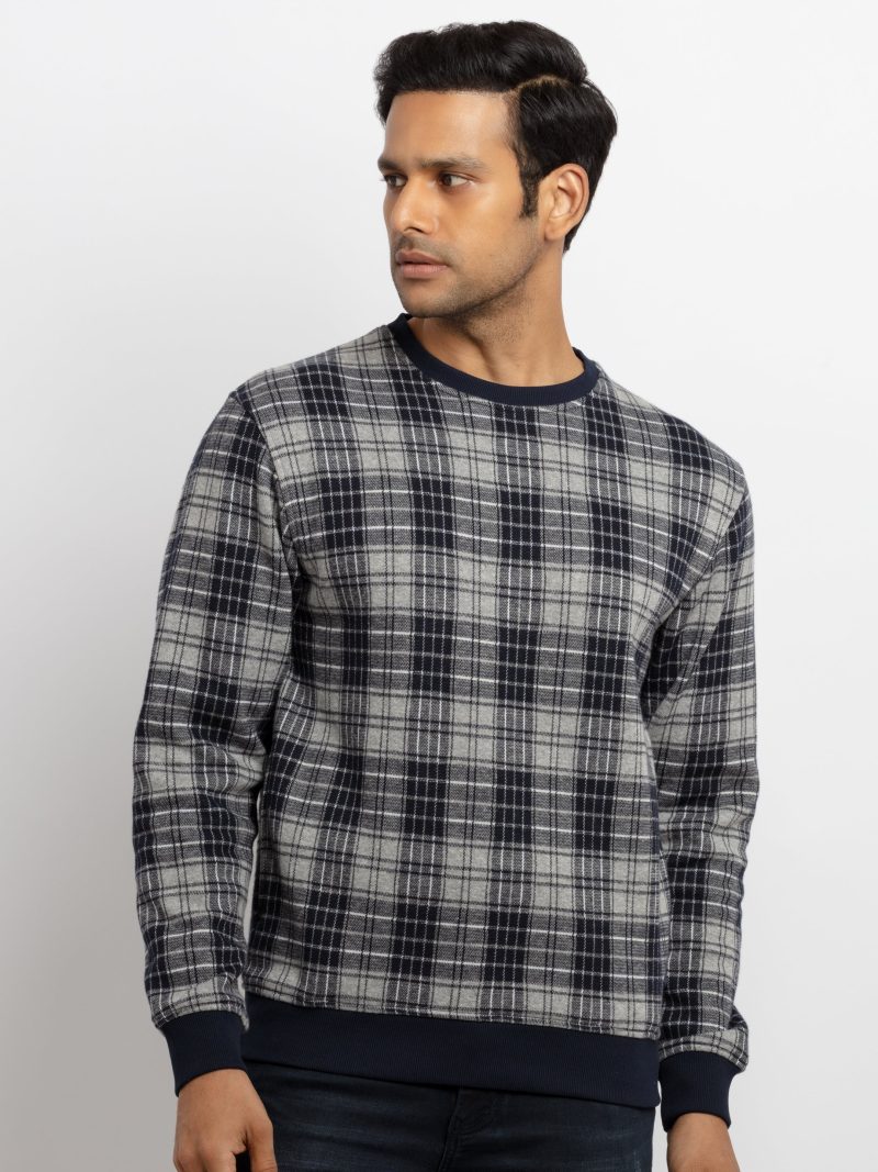 Mens Checkered Round Neck Sweatshirt