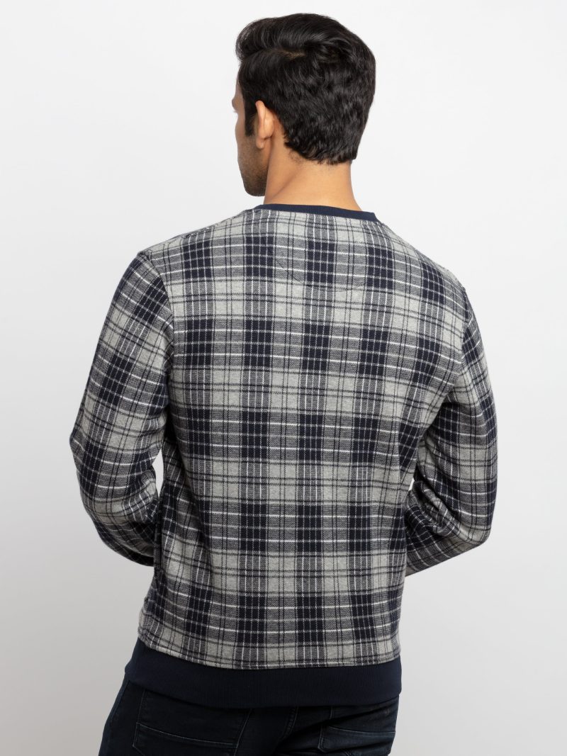 Mens Checkered Round Neck Sweatshirt