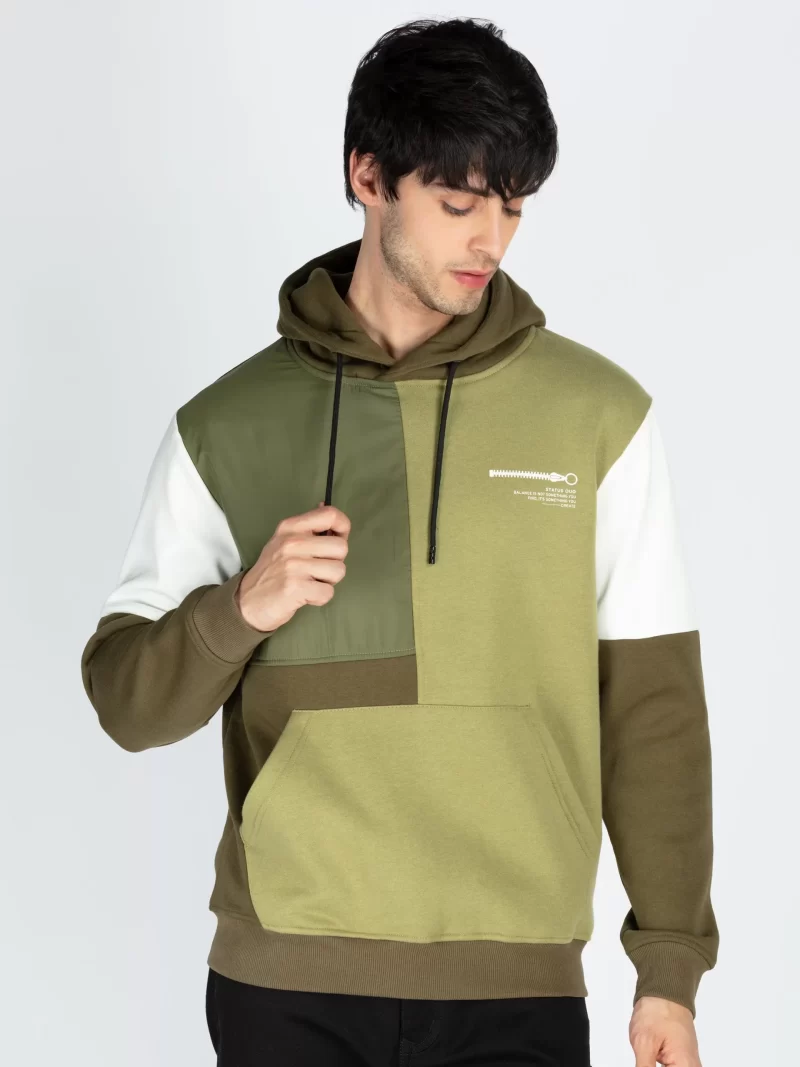 Mens Colorblocked Full Sleeve Hooded Sweatshirt