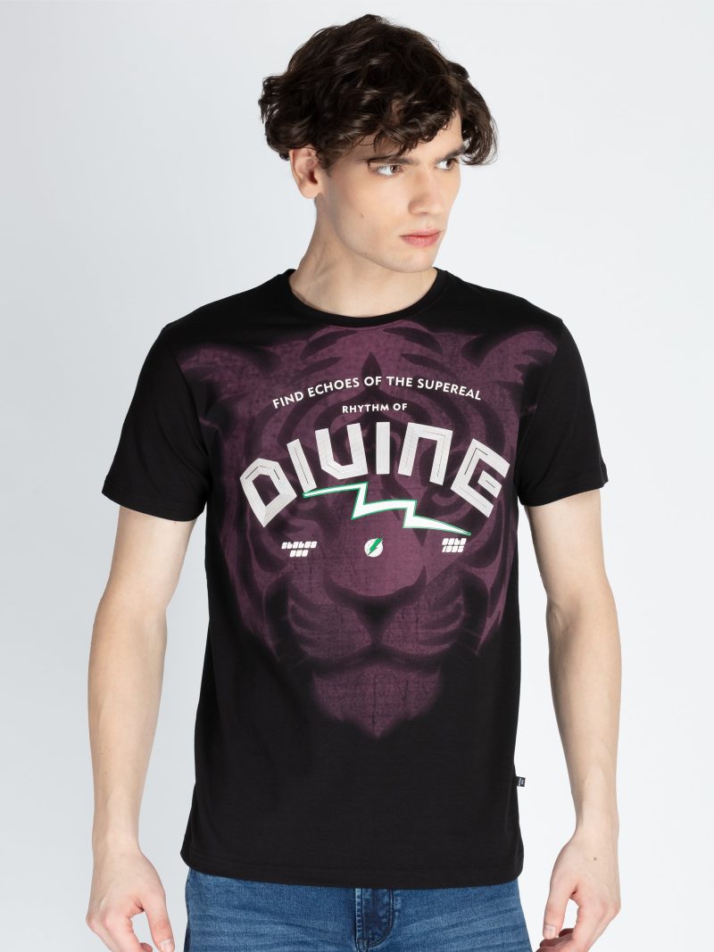 Mens Front Printed Round Neck T-Shirt