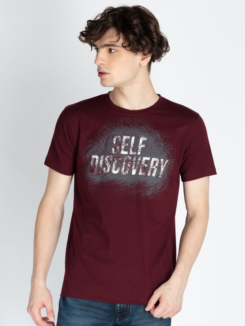 Mens Front Printed Round Neck T-Shirt