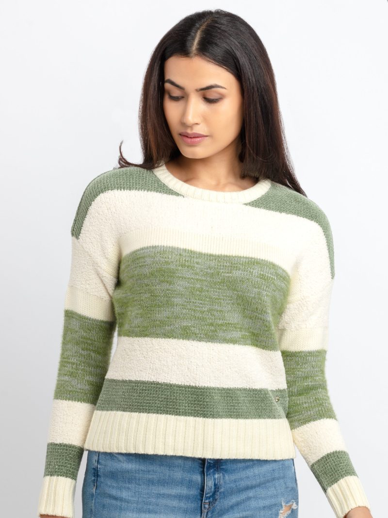 Womens Striped Round Neck Sweater