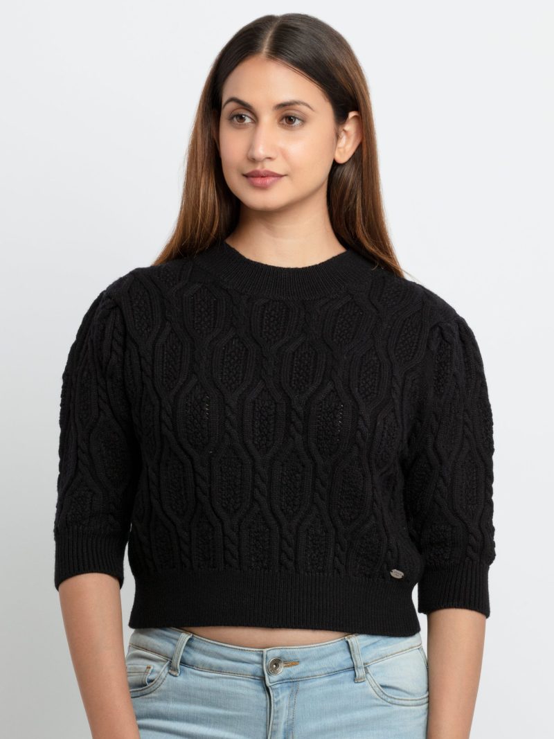 Womens Cable Knit Round Neck Sweater