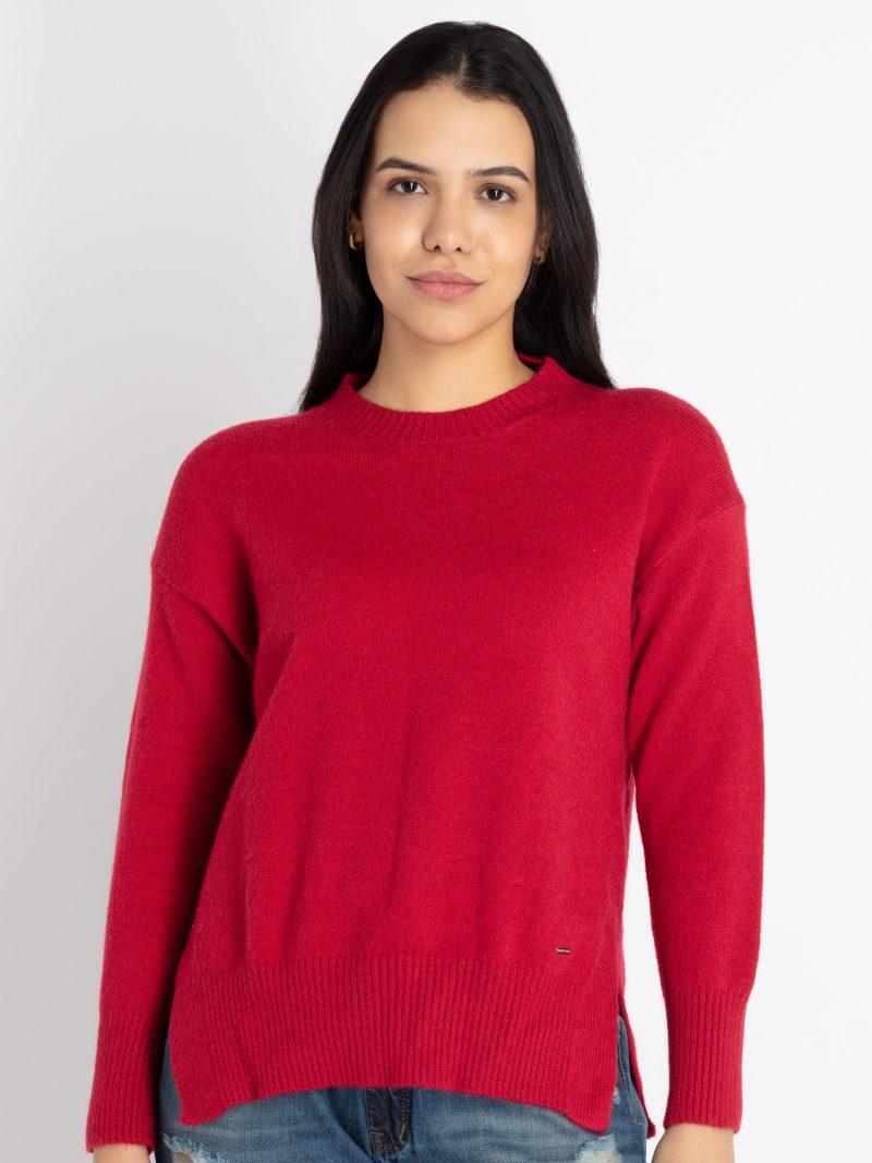 Womens Solid Round Neck Sweater