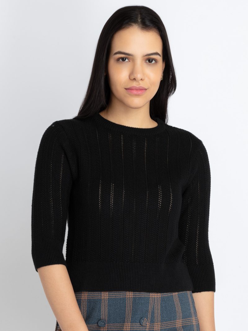 Womens Solid Round Neck Sweater