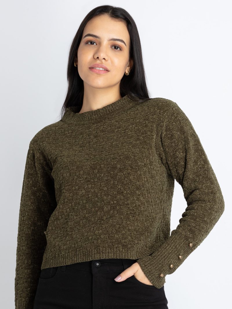 Womens Solid Round Neck Sweater