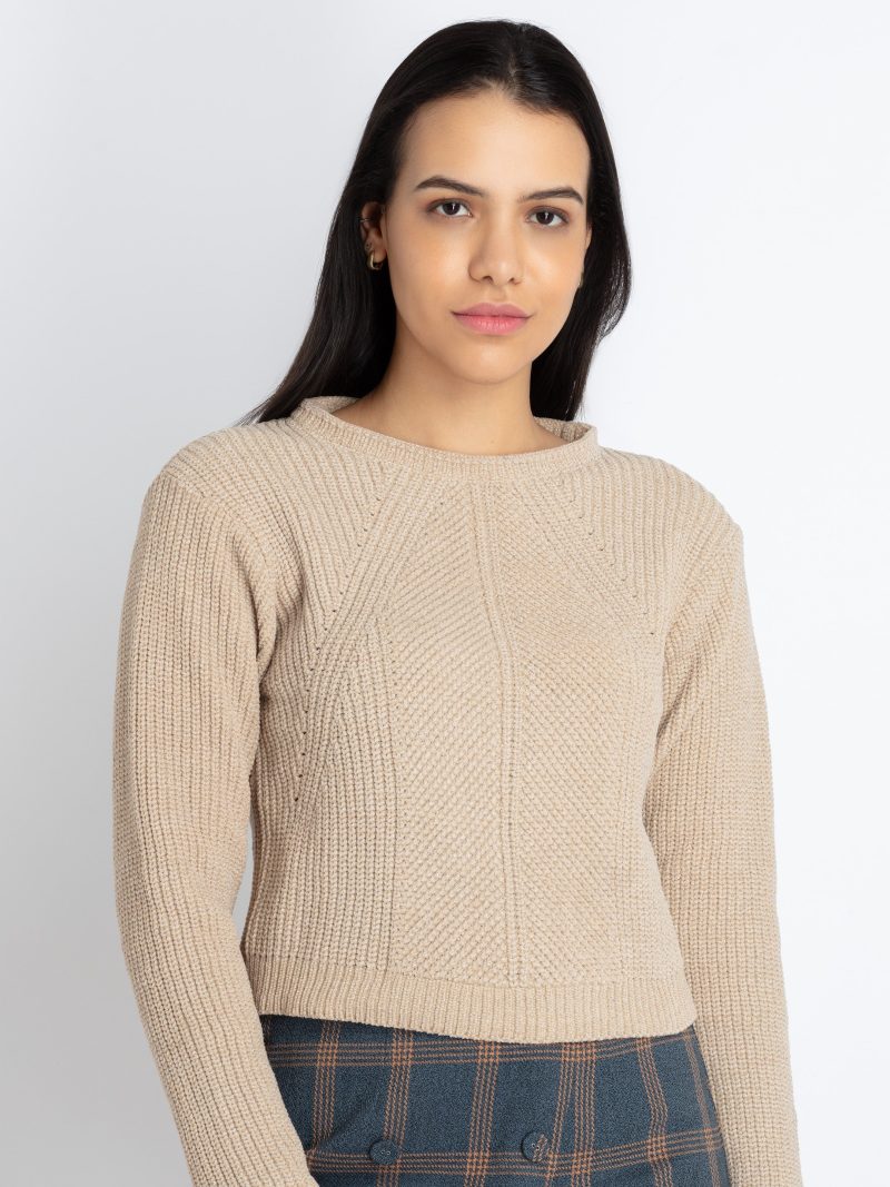 Womens Solid Round Neck Sweater