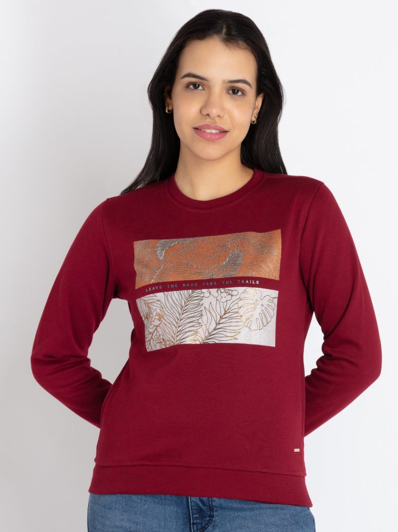 Womens Printed Round Neck Sweatshirt