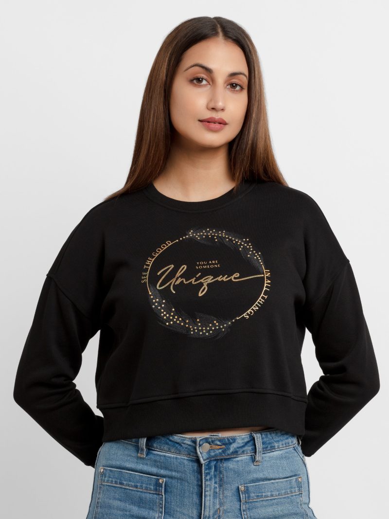 Womens Printed Round Neck Sweatshirt