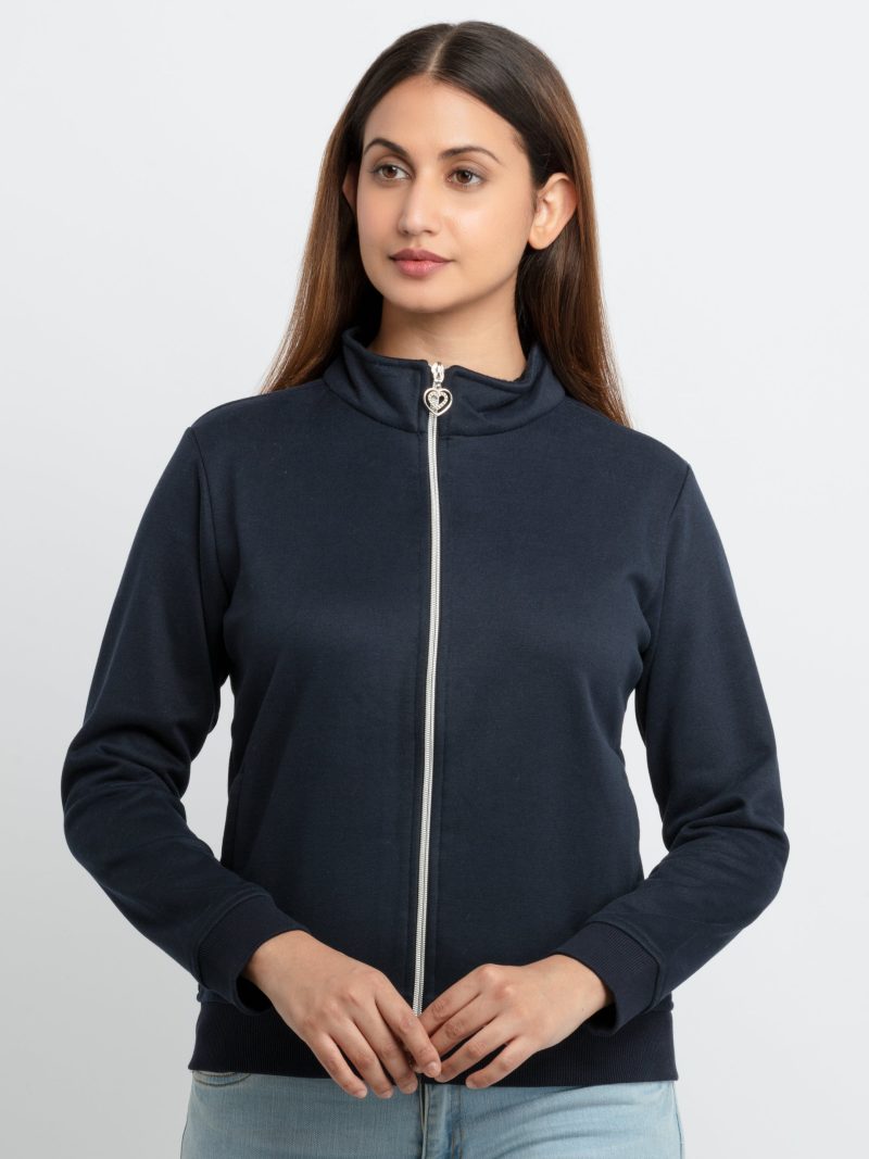 Womens Solid High Neck Sweatshirt