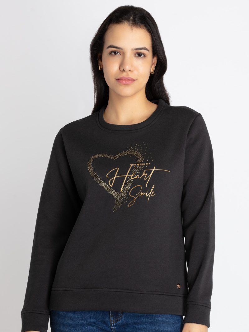 Womens Printed Round Neck Sweatshirt