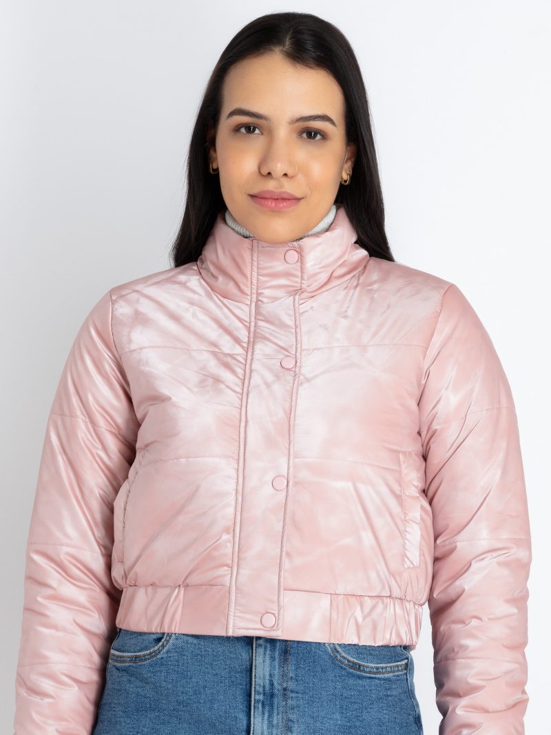 Womens Solid High Neck Jacket