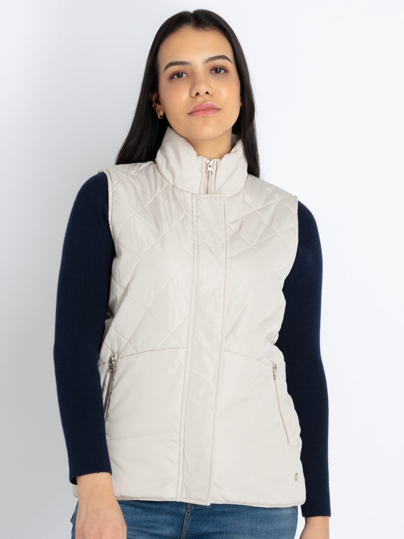 Womens Quilted High Neck Sleeveless Jacket