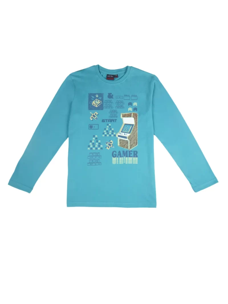 Gini And Jony Boys Blue Graphic Print Cotton T-Shirt Full Sleeves 9-12 Months