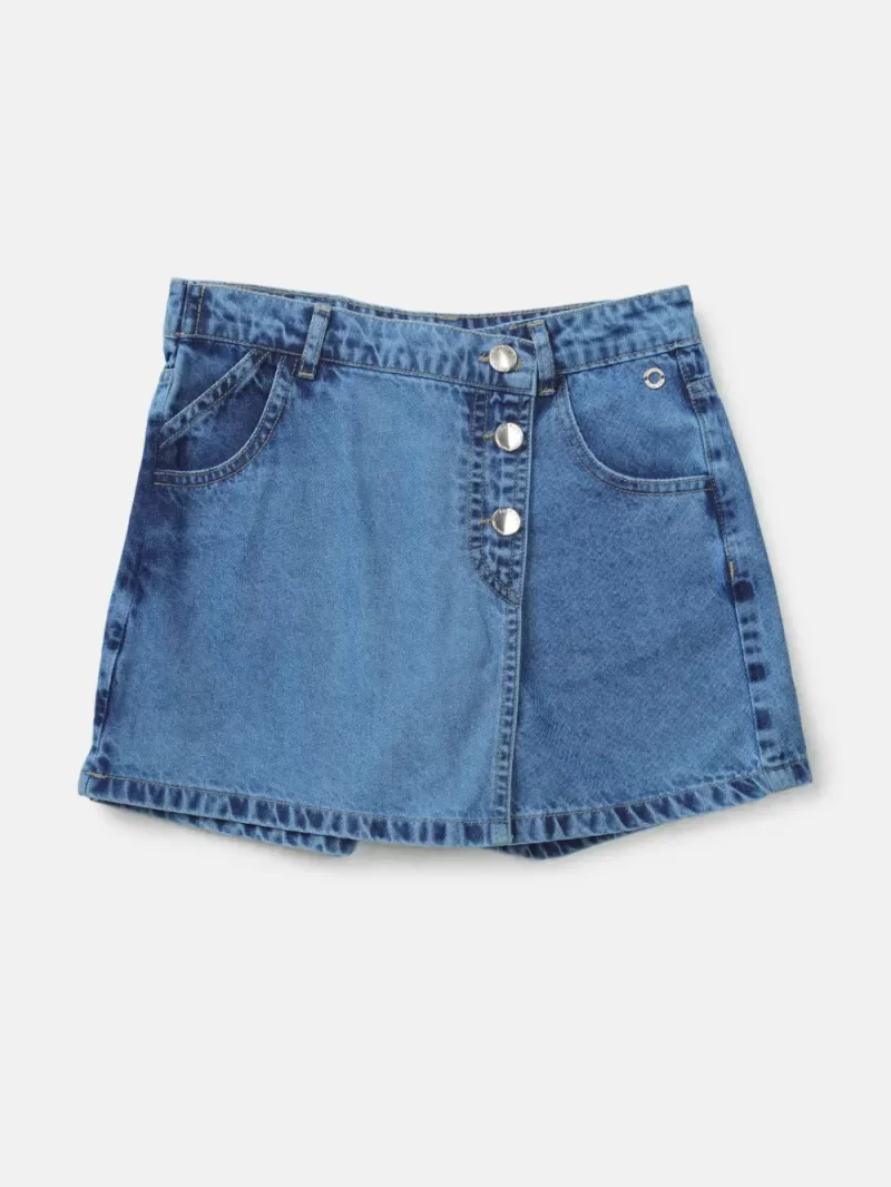 Gini And Jony Girls Blue Solid Skirt Fixed Waist 3-4Y