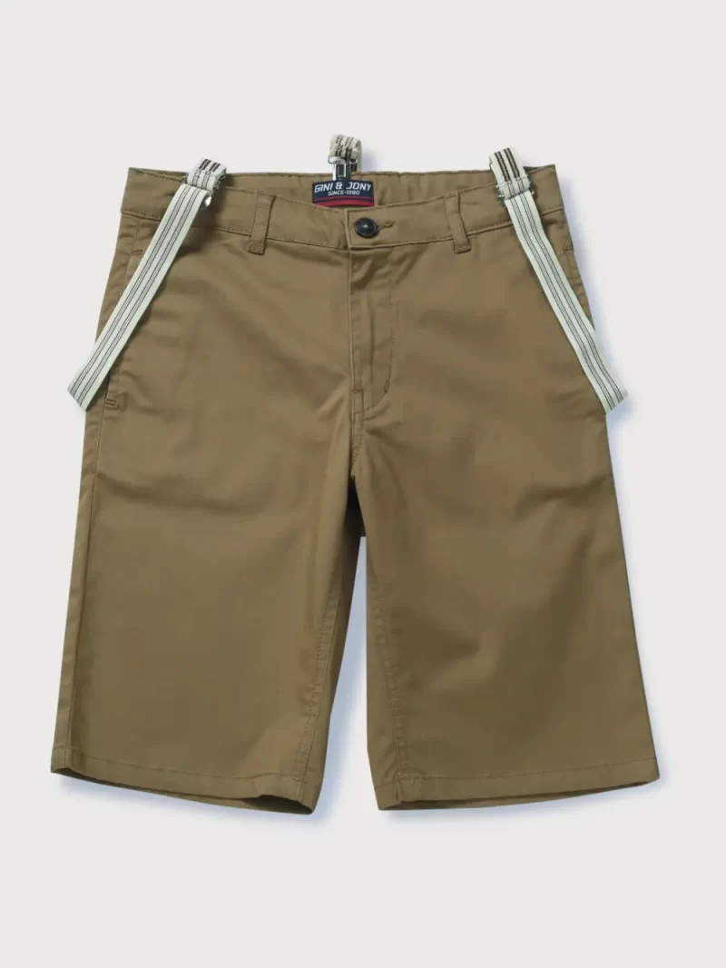 Gini And Jony Boys Khaki Solid Cotton Bermuda Fixed Waist 15-16 Years