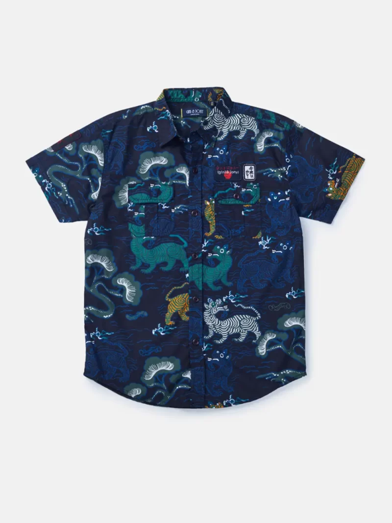 Gini And Jony Boys Navy Blue Tropical Print Cotton Shirt Half Sleeves 9-12 Months