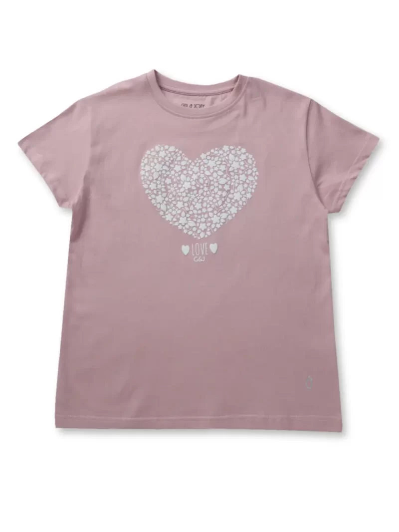 Gini And Jony Girls Mauve Printed Cotton Knits Top Half Sleeves 12-18 Months