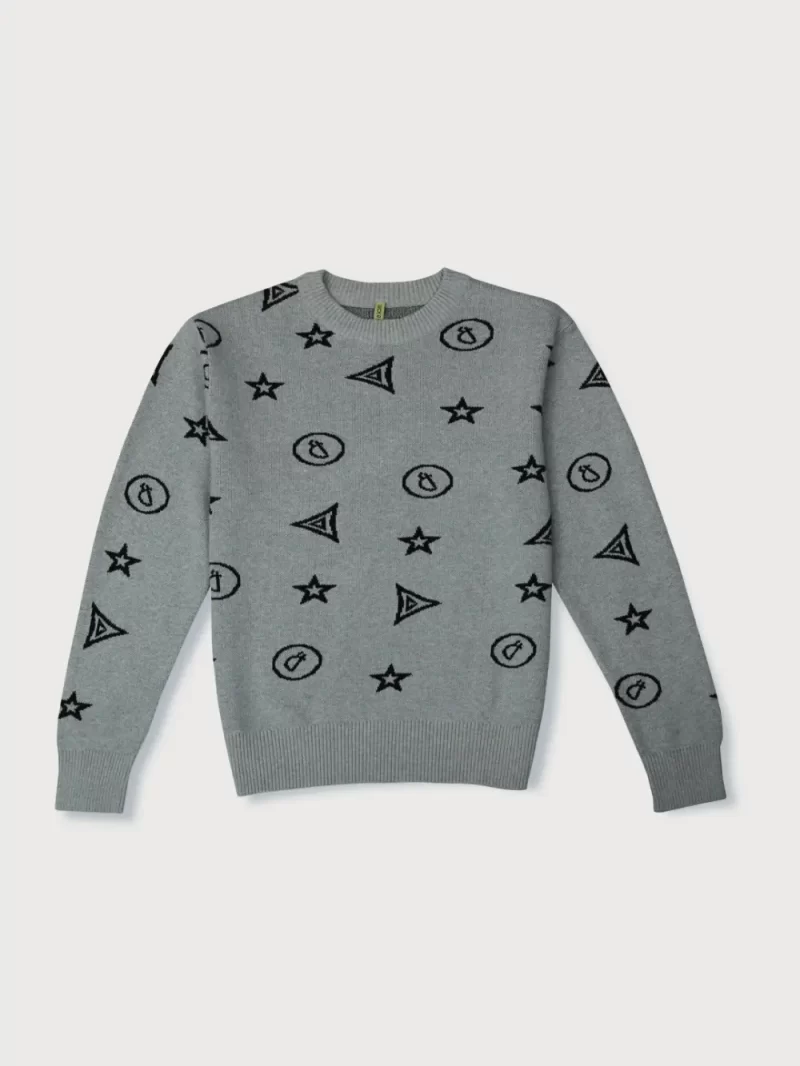 Gini And Jony Boys Grey Conversational Print Acrylic Sweater Full Sleeves 4-5 Years