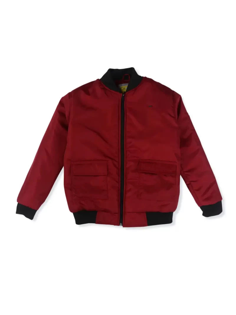 Gini And Jony Boys Red Solid Taffeta Bomber Jacket Full Sleeves 4-5 Years