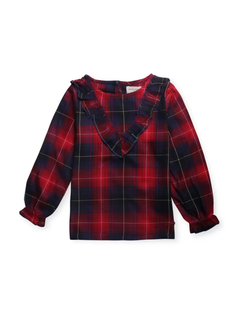 Gini And Jony Girls Red Checks Cotton Woven Top Full Sleeves 4-5 Years