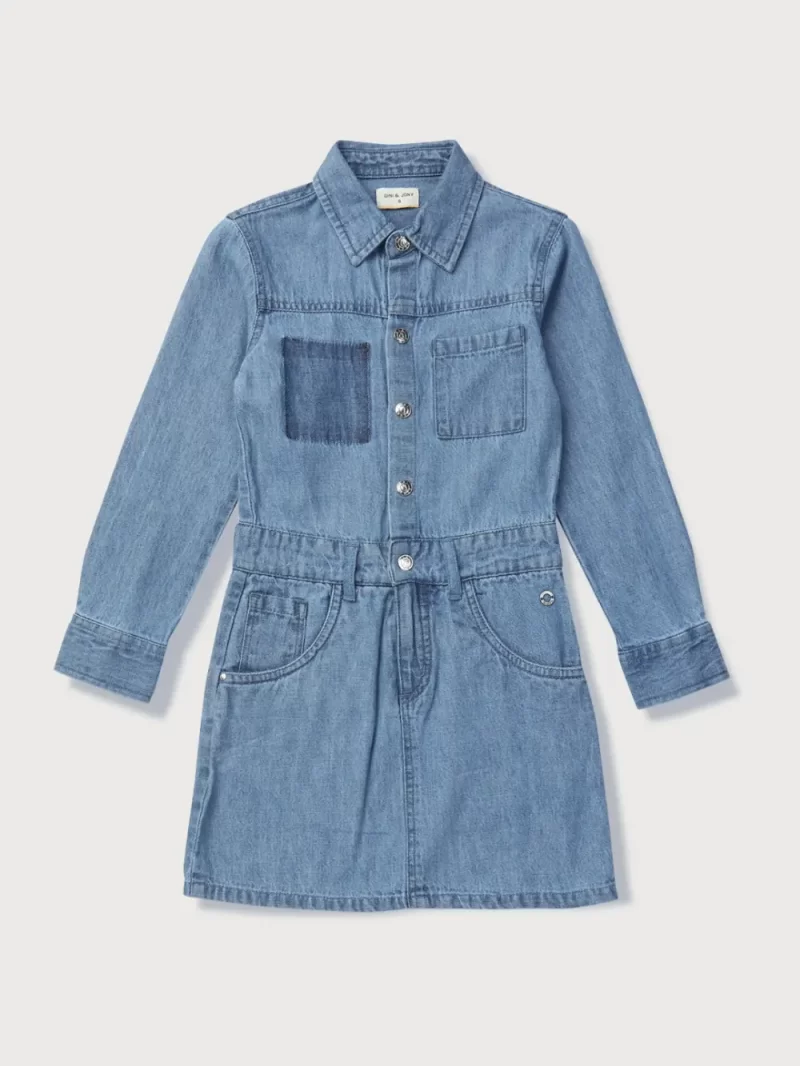 Gini And Jony Girls Blue Solid Denim Dress Full Sleeves 9-10Y