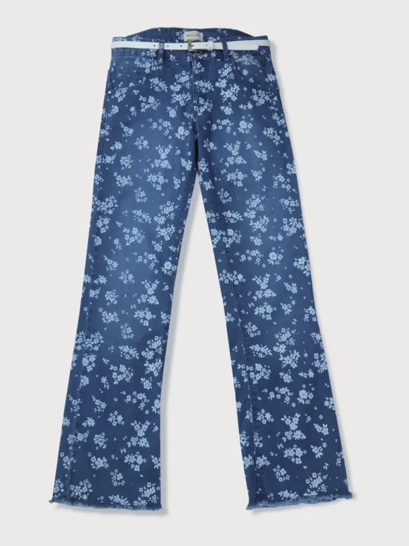 Gini And Jony Girls Blue Floral Print Denim Jeans Fixed Waist 18-24 Months