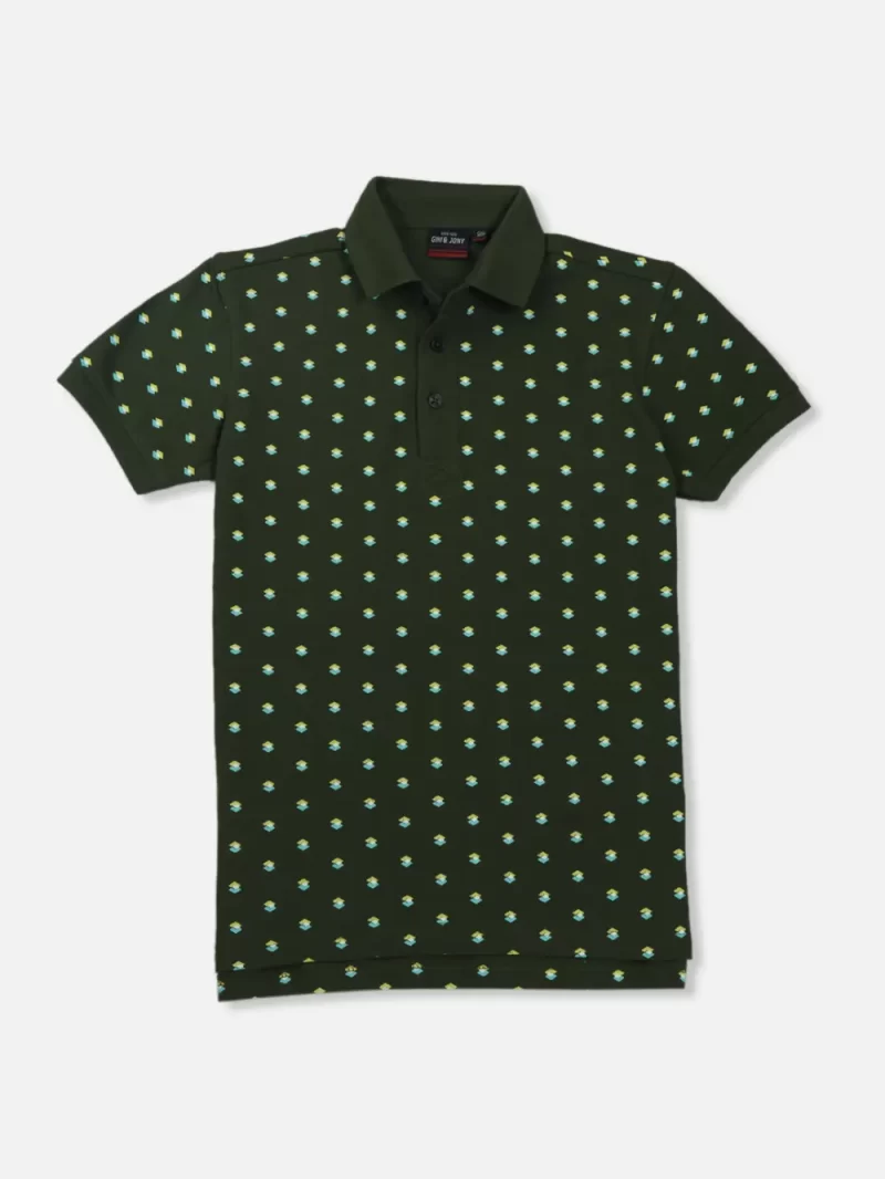 Gini And Jony Boys Green Geometric Print Cotton Polo T-Shirt Half Sleeves 12-18 Months