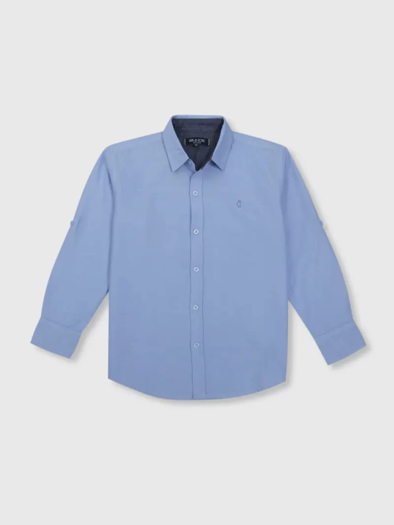 Gini And Jony Boys Blue Solid Cotton Shirt Full Sleeves 9-12M