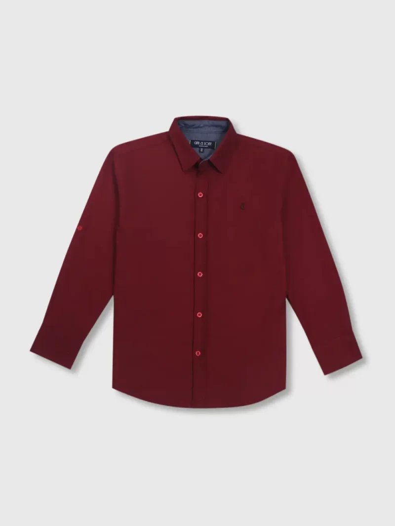 Gini And Jony Boys Maroon Solid Cotton Shirt Full Sleeves 12-18 Months