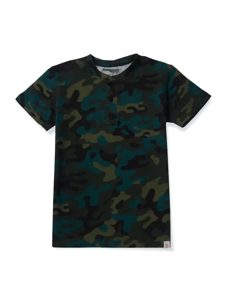 Gini And Jony Boys Olive Camouflage T-Shirt Half Sleeves 7-8Y