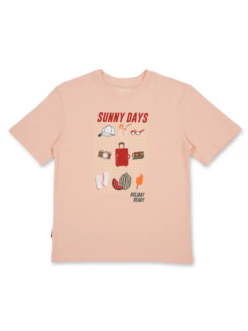 Gini And Jony Boys Peach Graphic Print Cotton T-Shirt Half Sleeves 3-4 Years