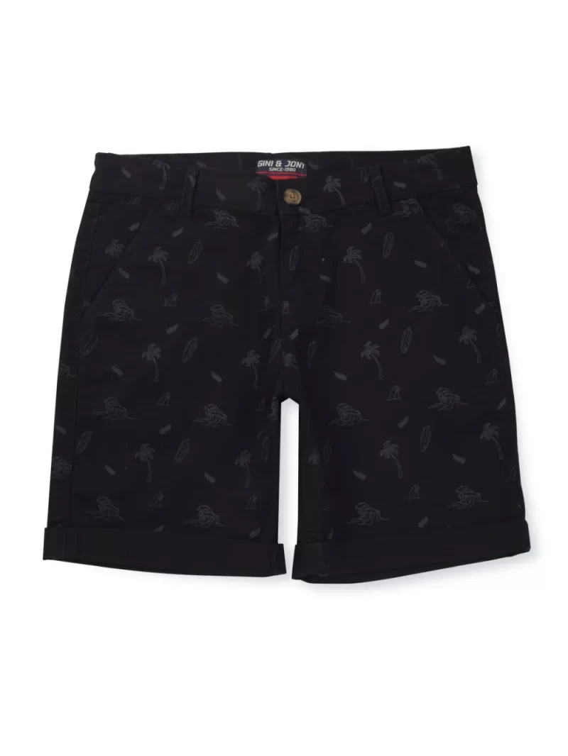 Gini And Jony Boys Black Conversational Print Cotton Shorts Fixed Waist 3-4Y