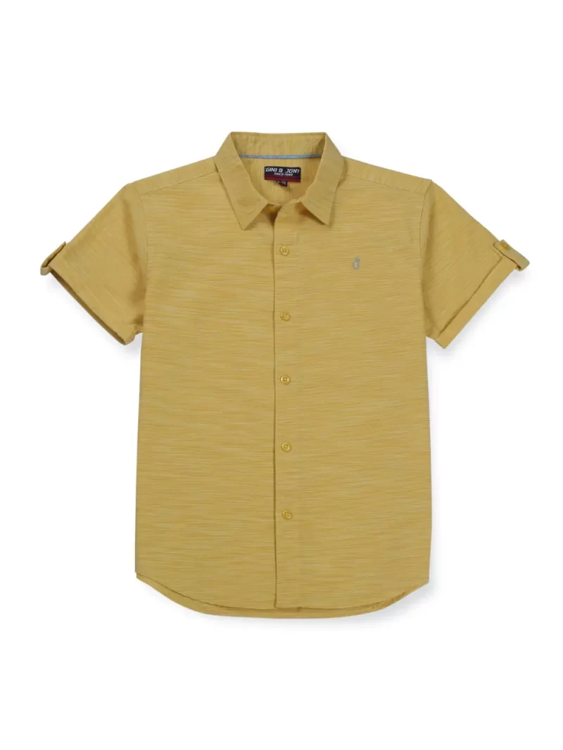 Gini And Jony Boys Yellow Solid Cotton Shirt Half Sleeves 12-18 Months