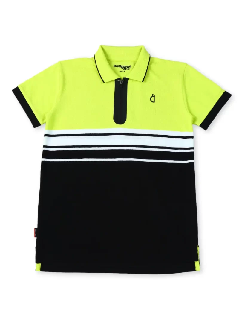 Gini And Jony Boys Black Color Block Cotton Polo T-Shirt Half Sleeves 5-6 Years