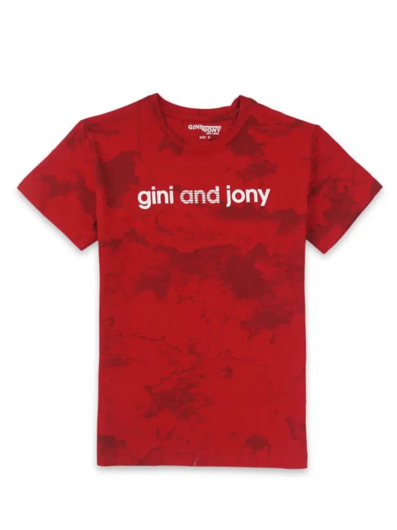 Gini And Jony Boys Red Abstract Cotton T-Shirt Half Sleeves 3-4 Years