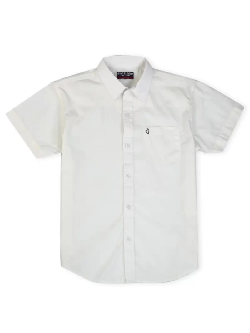 Gini And Jony Boys White Solid Cotton Shirt Half Sleeves 9-10Y