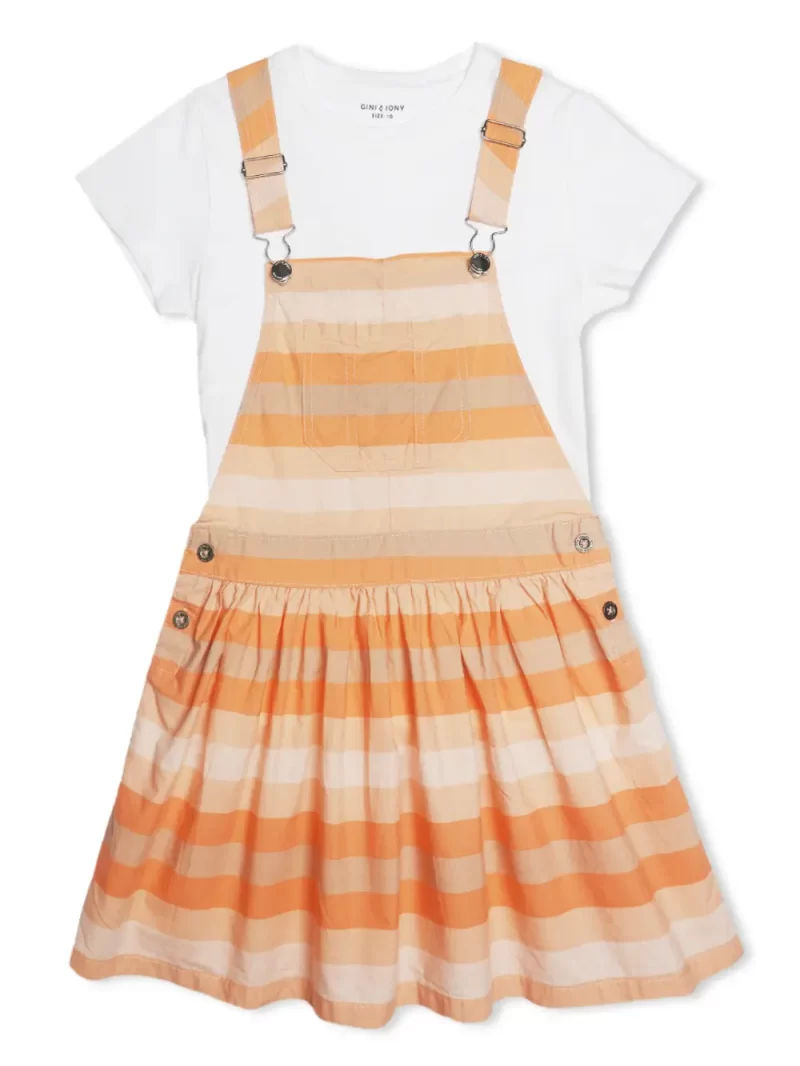 Gini And Jony Girls Orange Stripes Dungaree Half Sleeves 15-16Y