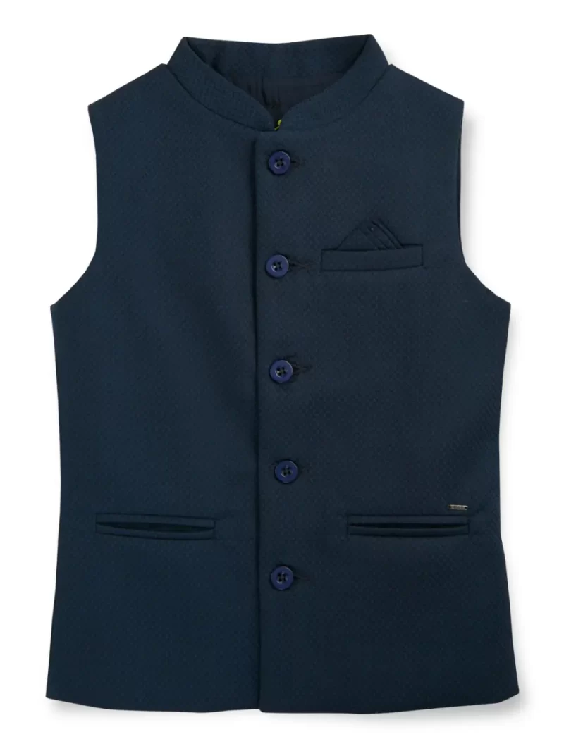 Gini And Jony Boys Navy Blue Solid Cotton Modi Jacket Sleeveless 3-4 Years