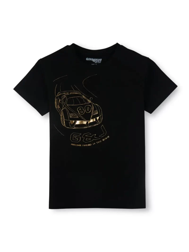 Gini And Jony Boys Black Metallic Print T-Shirt Half Sleeves 3-4Y