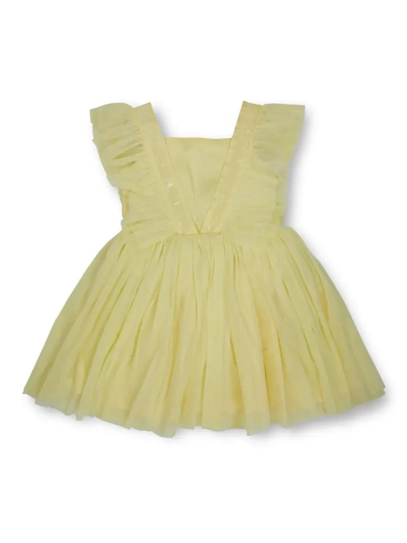 Gini And Jony Girls Yellow Embellished Net Dress Frill Sleeves 9-10Y