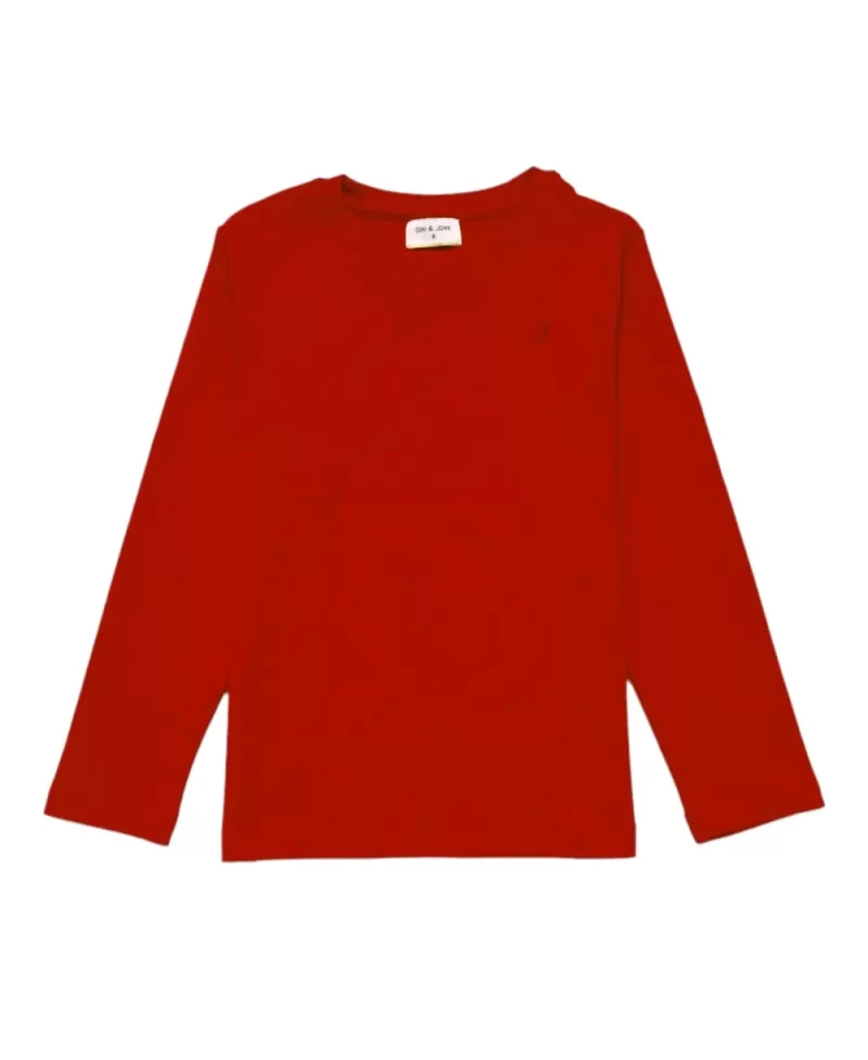 Gini And Jony Girls Red Solid Cotton Knits Top Full Sleeves 5-6Y