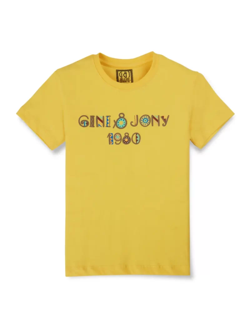 Gini And Jony Boys Yellow Typographic Print Cotton T-Shirt Half Sleeves 7-8 Years