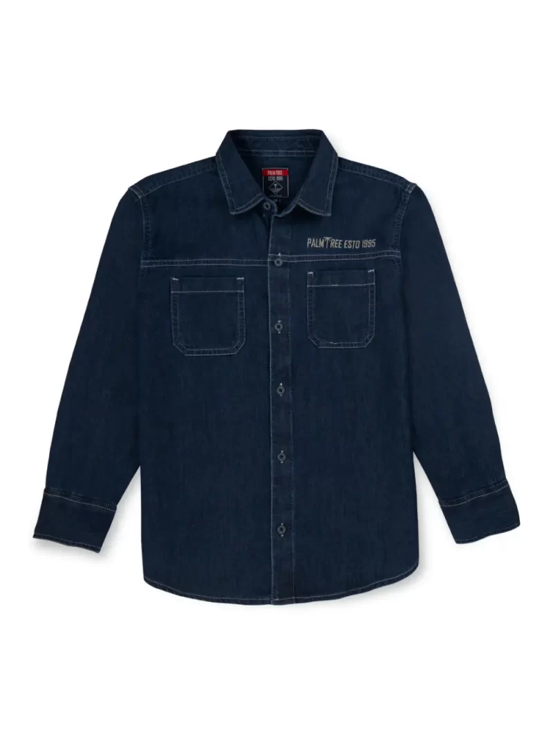 Palm Tree Boys Blue Solid Denim Shirt Full Sleeves 4-5 Years