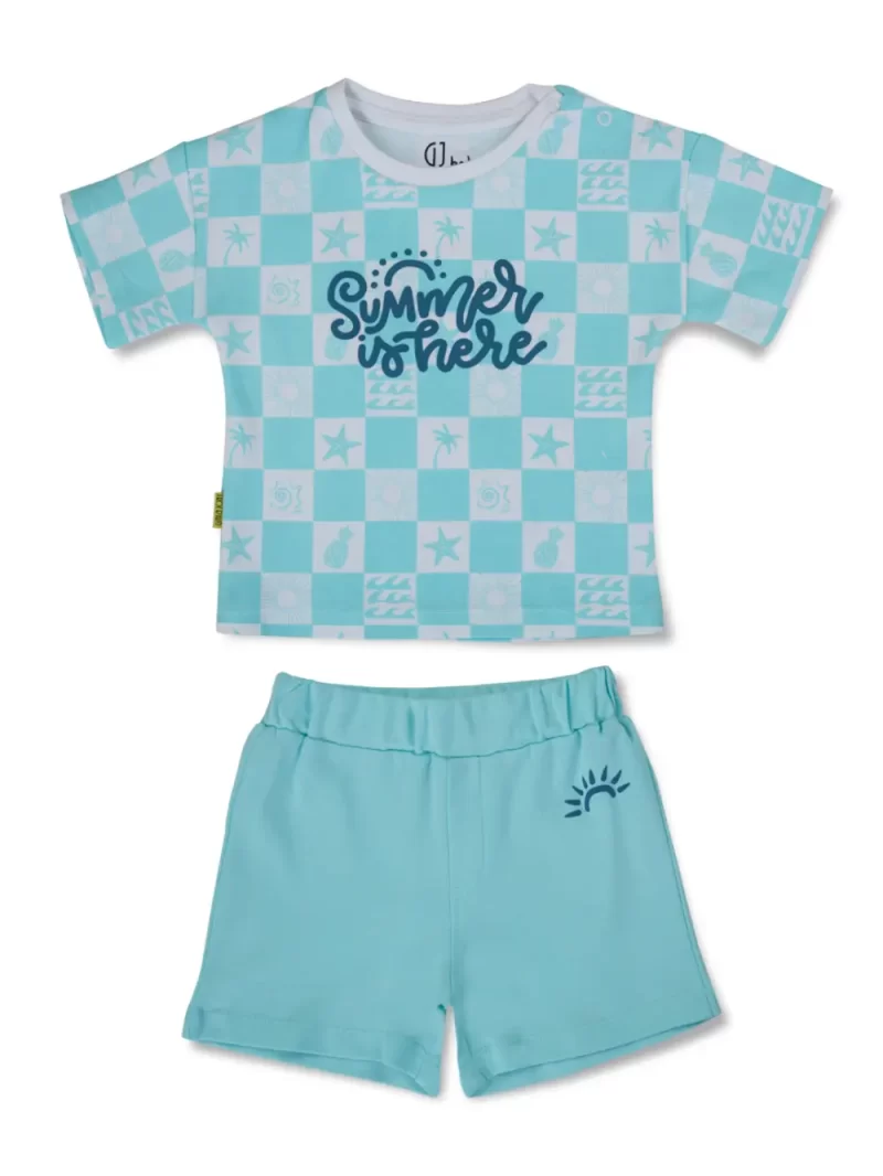 Gj Baby Boys Blue Conversational Print Cotton Baby Set Half Sleaves 0-3 Months