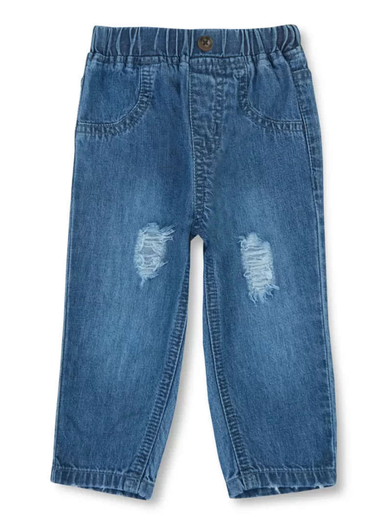 Gj Baby Girls Blue Distress Denim Jeans Elasticated 12-18 Months