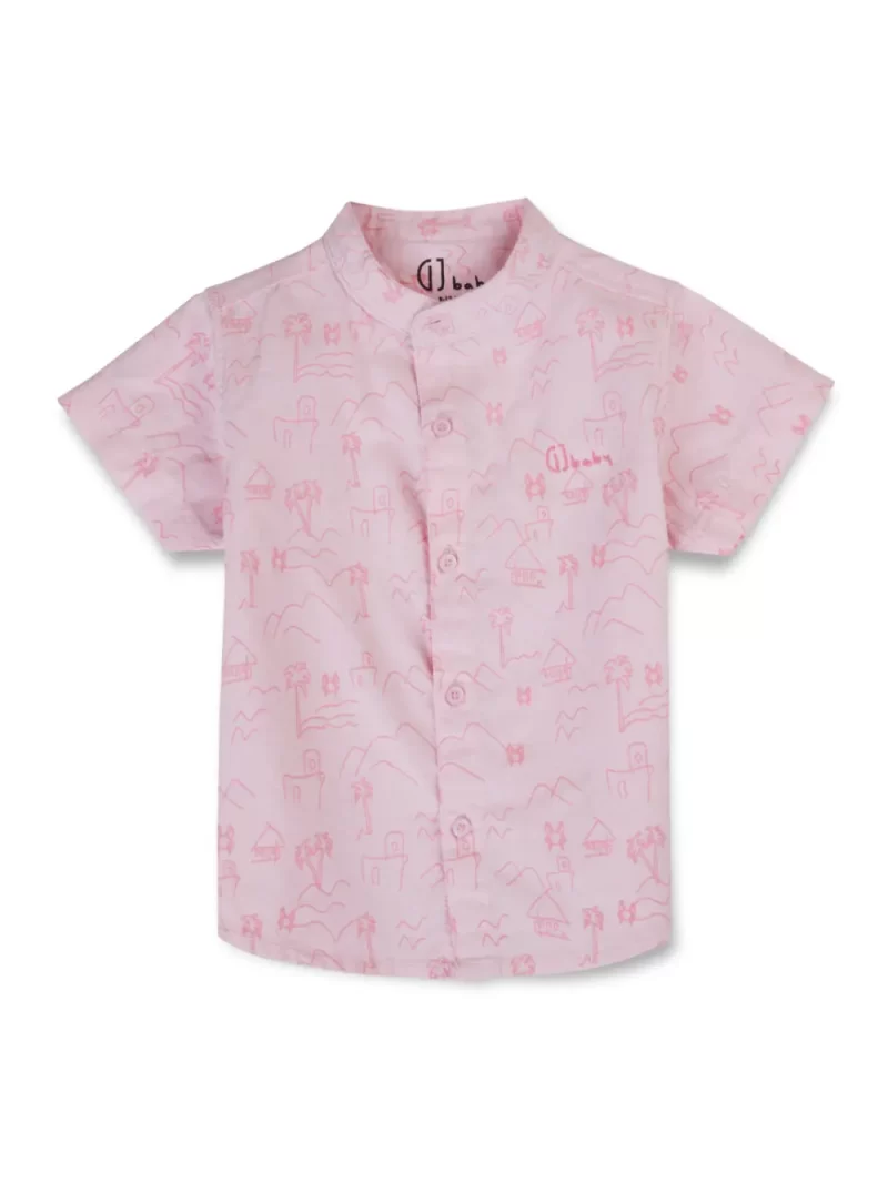 Gj Baby Boys Pink Conversational Print Cotton Shirt Half Sleeves 0-3 Months