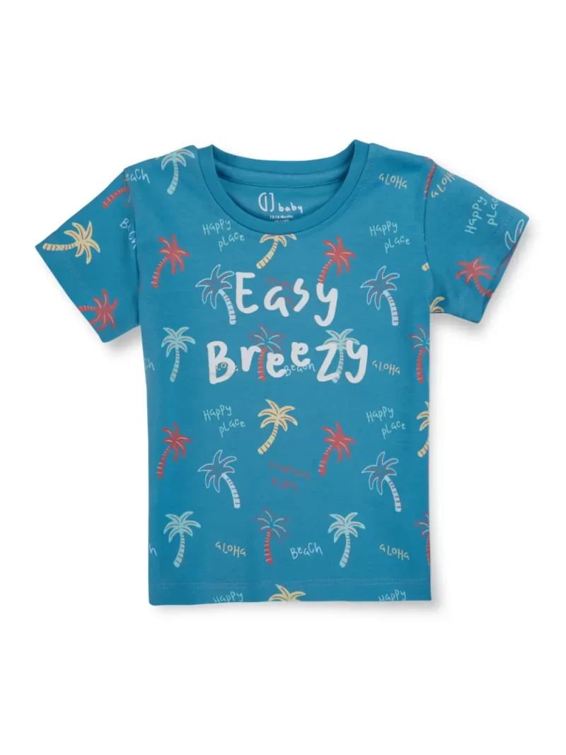 Gj Baby Girls Blue Tropical Print Cotton Knits Top Half Sleeves